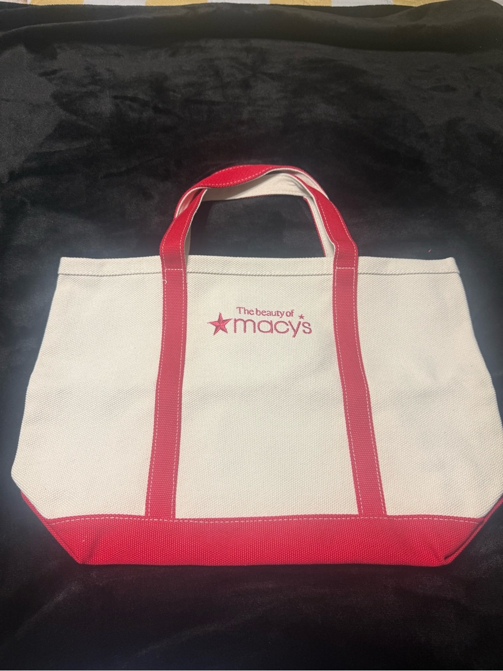 Macy's White and Red Canvas Tote